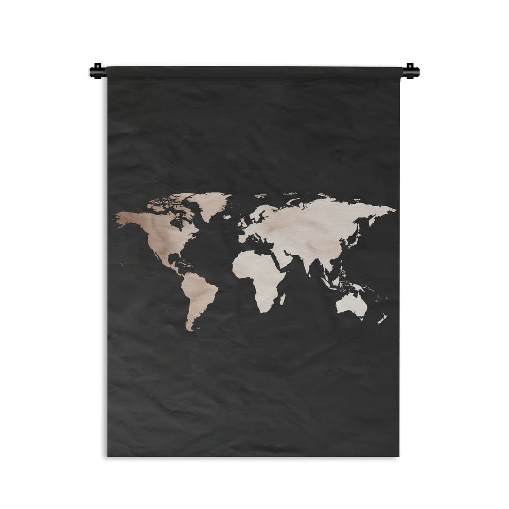 MuchoWow Wandteppich Wandbehang Weltkarte - Weiß - Schwarz 120x160 cm Tapisserie Dekoration Wandtuch - Wohnzimmer - Moderne