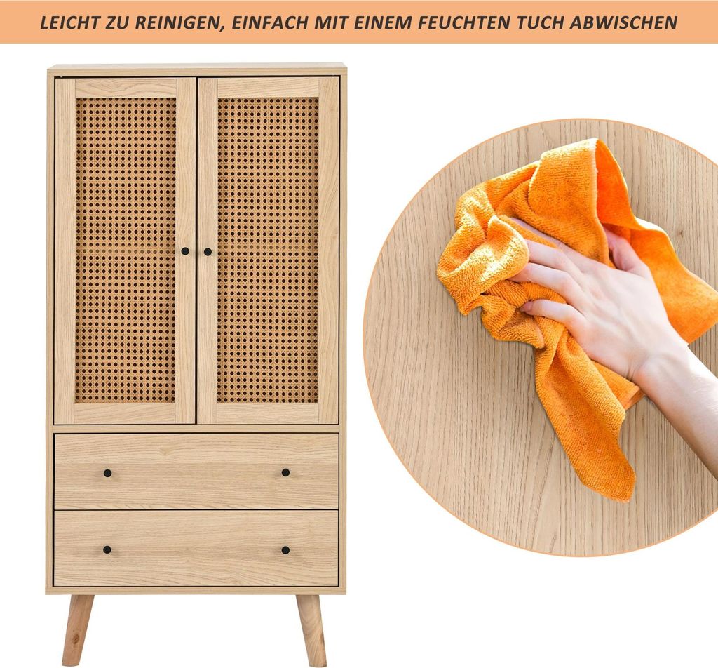 Sideboard - Kommode Anrichte - 60 cm breit - Mit Türen und Schubladen - Großer Stauraum - Freistehend - Für Wohn- & Esszimmer - Beige