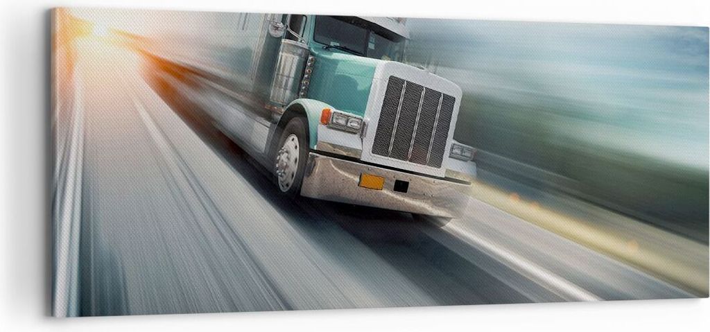 Bild auf Leinwand - Leinwandbild - LKW Straße schnell - 100x40cm - Wand Bild - Wanddeko - Leinwanddruck - Bilder - Kunstdruck - Wanddekoration - L...