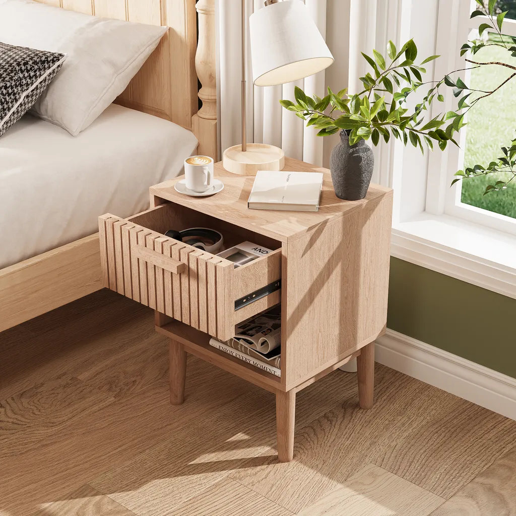 Table de Chevet Peu Encombrante avec Tiroir Chic et Compartiment Noir