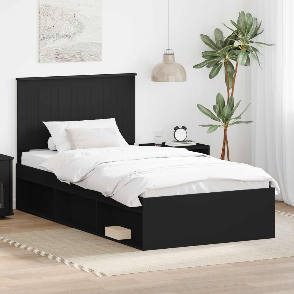 "Schlussverkauf" Einzelbett 1 PLACE - bettrahmen moderne - Schwarz 100x200 cm Massives Kiefernholz C2036