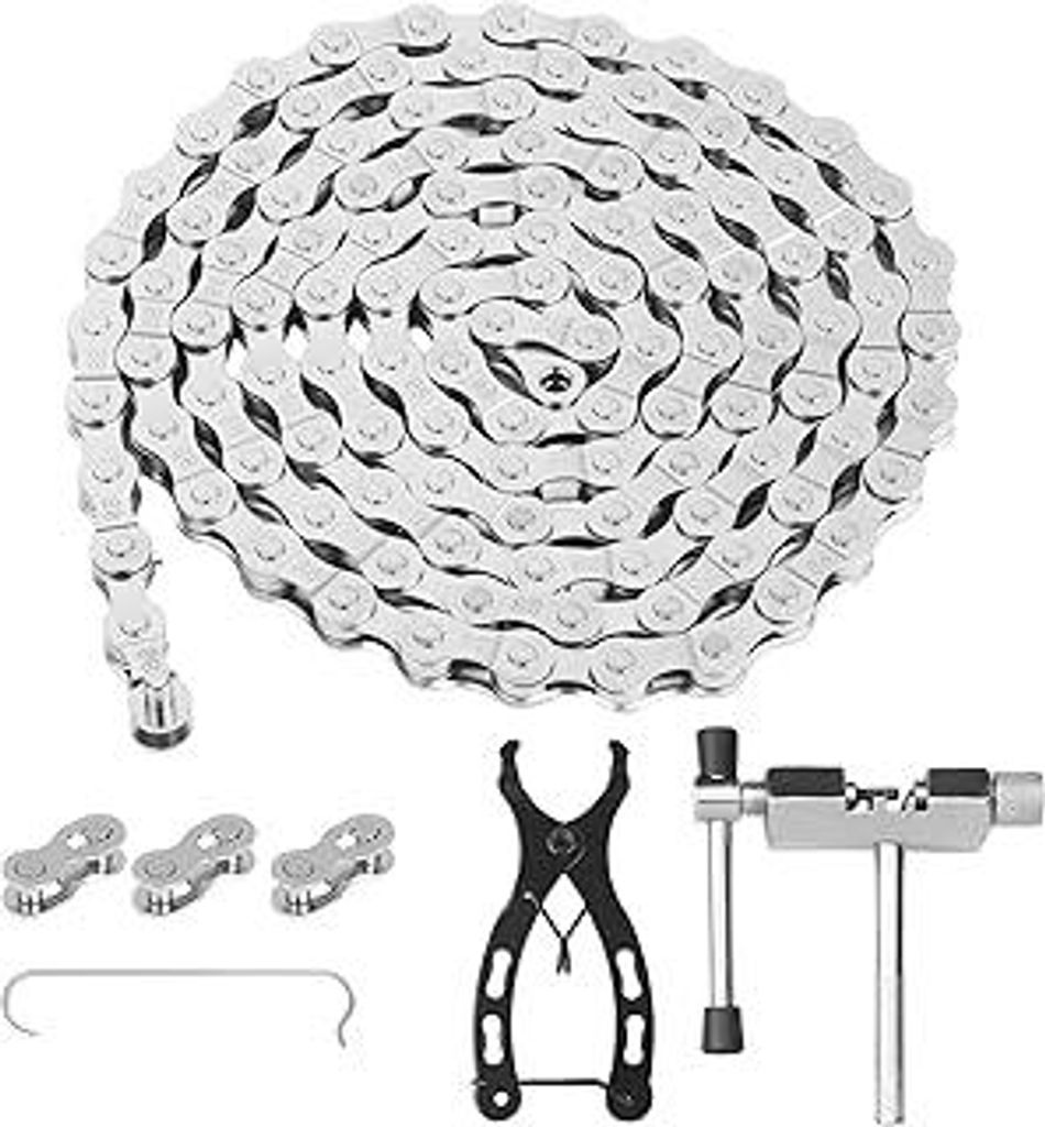 Fahrradkette 6/7/8 Fach 1/2 x 3/32 Zoll 116 Glieder, Fahrradkette Set mit Kettenschloss, Kettennieter, Kettenschlosszange und 4 Paar Kettenschlöss...