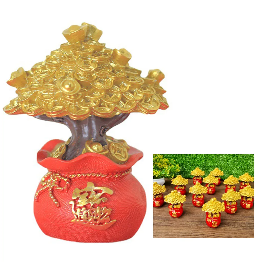 Arbre de Vie Doré en Résine Synthétique - Figurine Déco Feng Shui Or