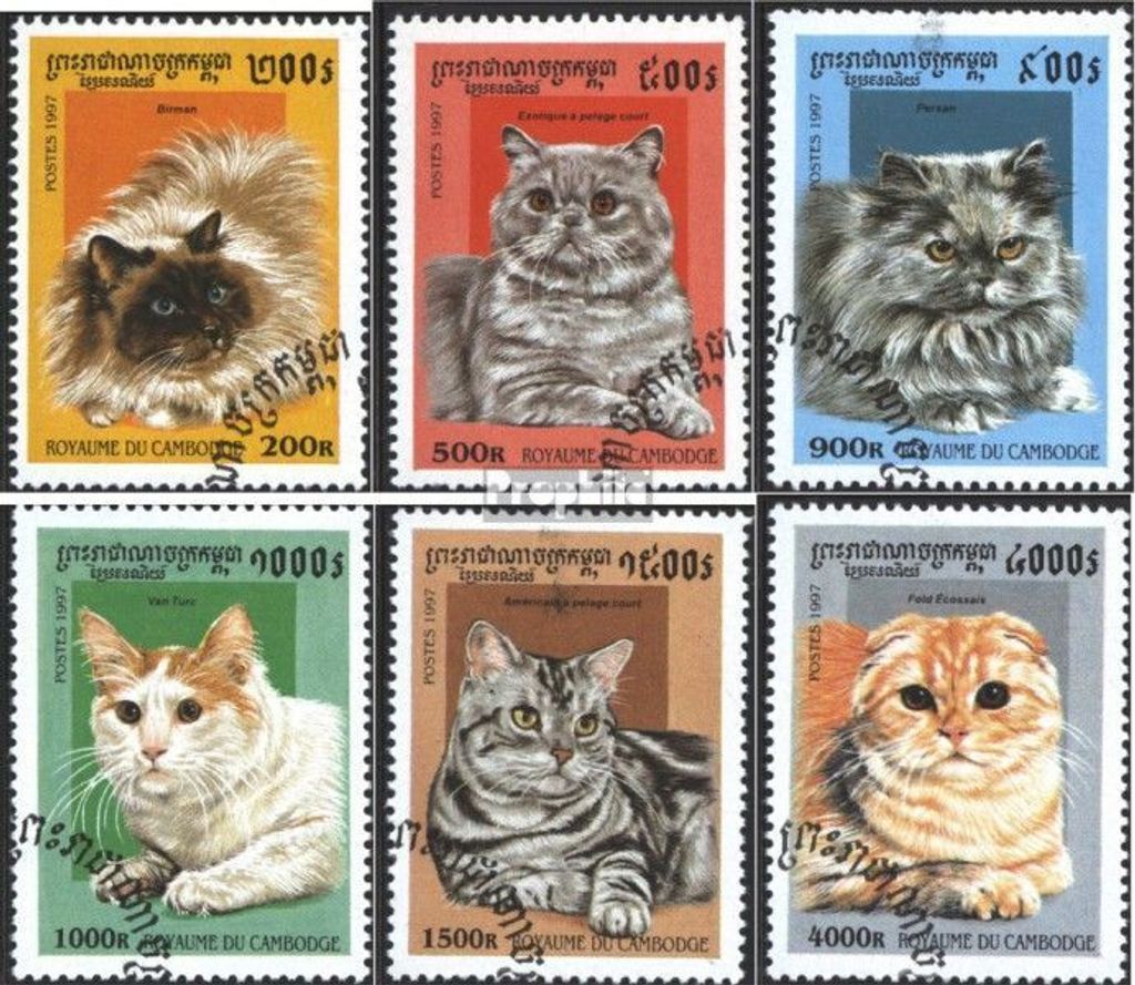 Briefmarken Kambodscha 1997 Mi 1717-1722 (kompl.Ausg.) gestempelt Katzenrassen