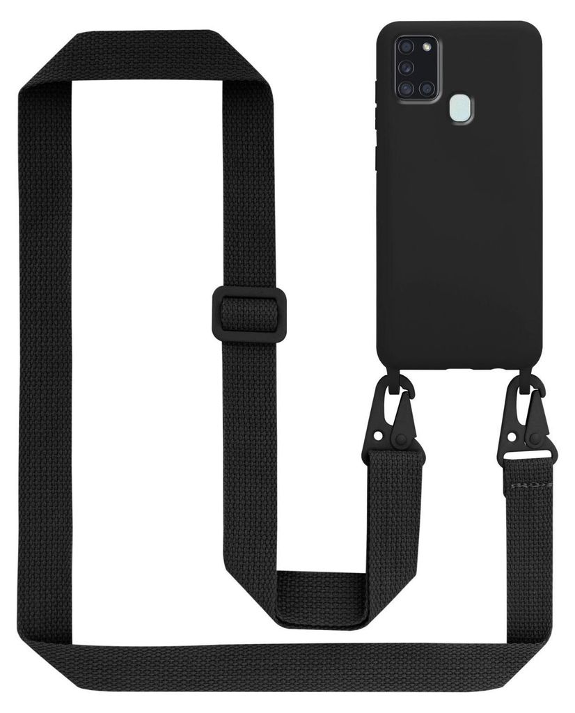 Cadorabo Schutzhülle für Samsung Galaxy A21s Hülle in Schwarz Handykette Etui längenverstellbar Kordel Band