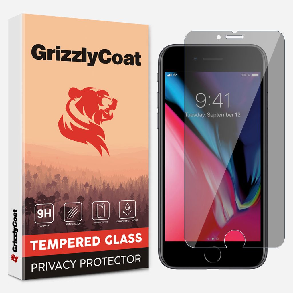 GrizzlyCoat Easy Fit AntiSpy iPhone 7 Panzerglas Gehärtetes Glas Displayschutz Privacy - Hüllenfreundlich + Applikator