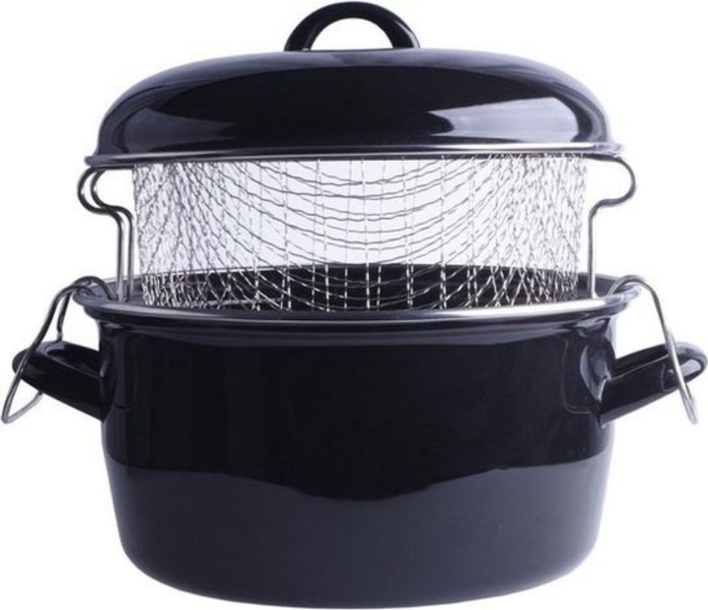 "OTIX Fritteuse Schwarz Induktion Emaille Friteuse Frittierpfanne Durchmesser 24 cm mit Drahtkorb 3,5 Liter"