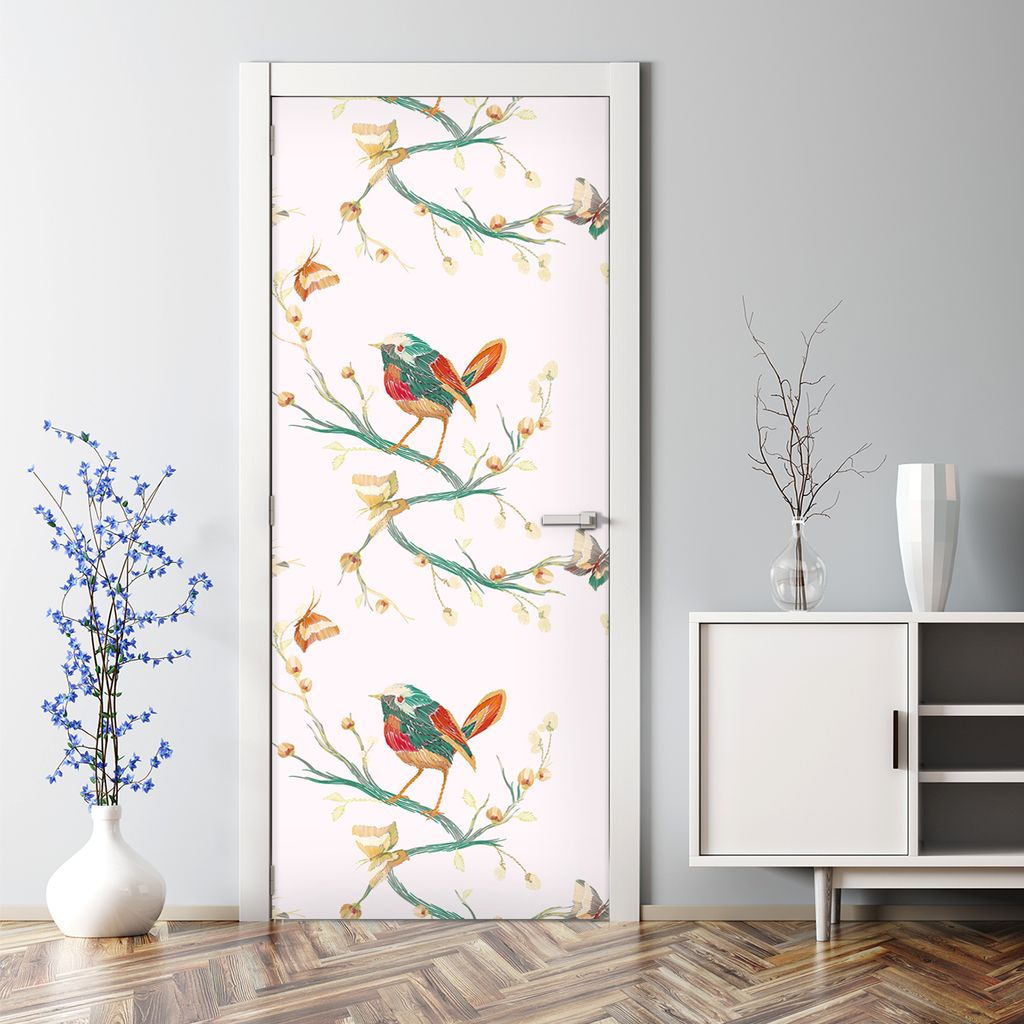 Dekorative Türaufkleber selbstklebend Klebefolie Aufkleber Vogel auf Zweig 77 x 200 cm