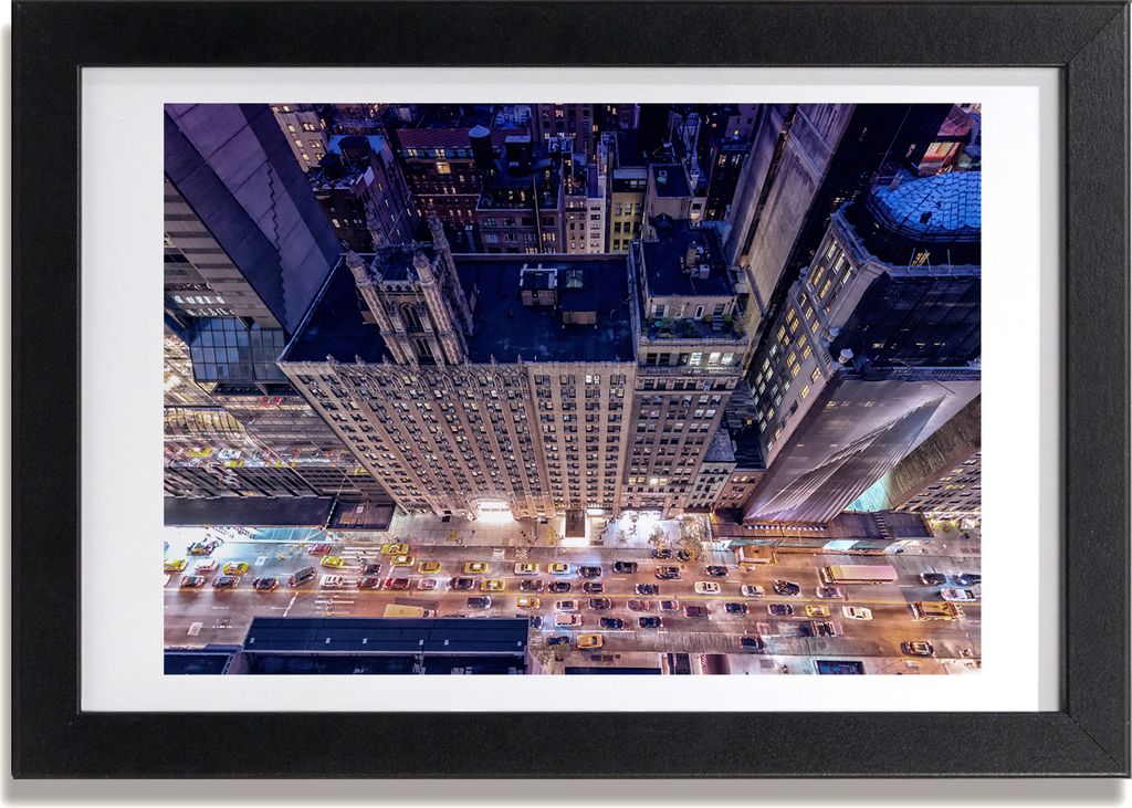 Bild 30x20 MDF-Rahmen, Wandkunst New York bei Nacht