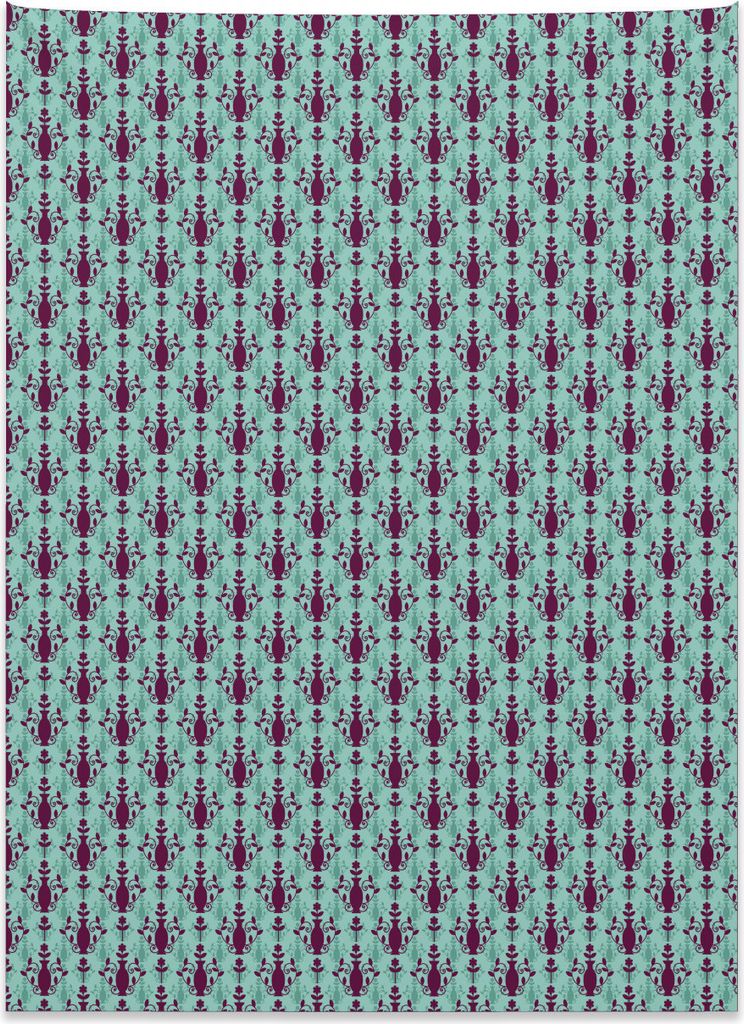 Abakuhaus Damast Wandteppich, Blumenvase-Muster aus Weiches Mikrofaser Stoff Kein Verblassen Klare Farben Waschbar, 110 x 150 cm, Hellgrün Lila