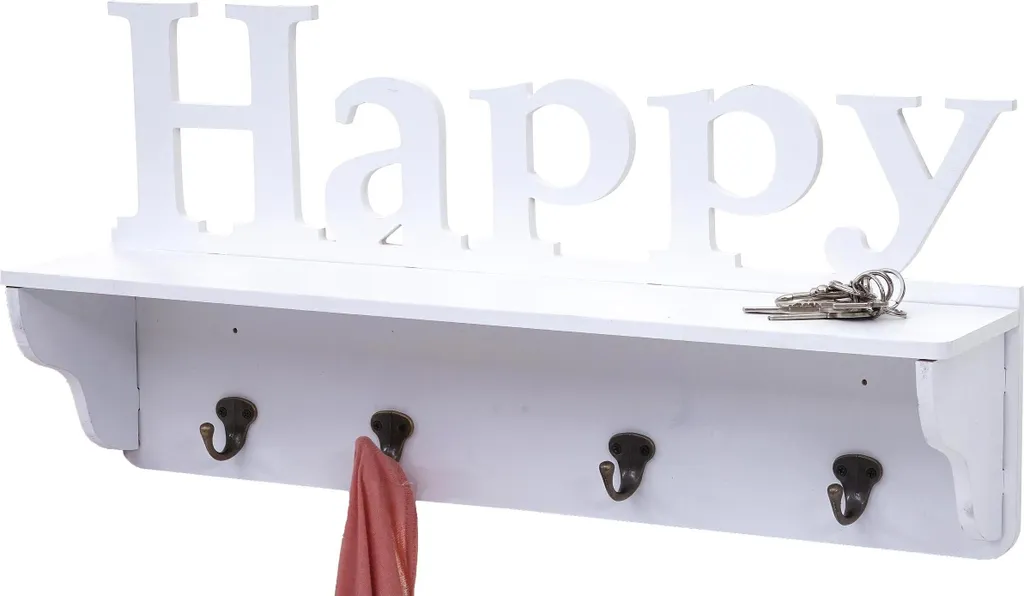 Appendiabiti a parete HWC-D41 Happy Bianco con Mensola e 4 Ganci