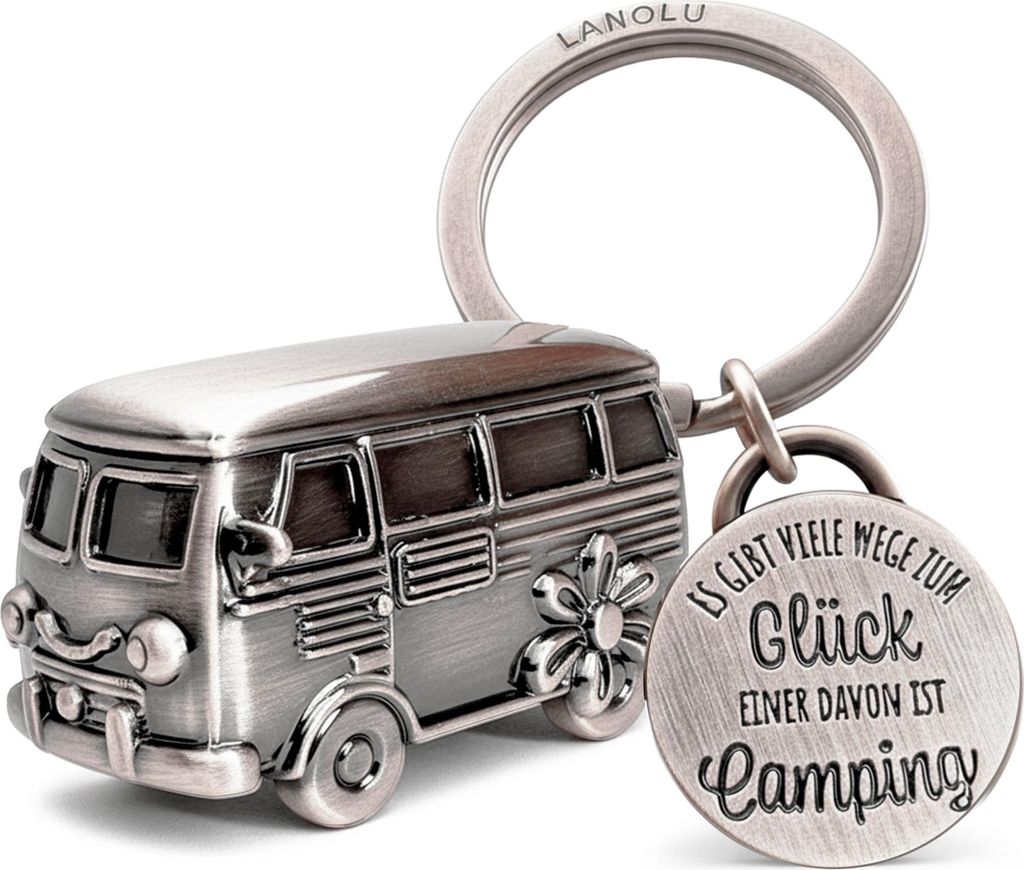LANOLU Schlüsselanhänger Wohnwagen Geschenk, Wohnmobil Geschenk für das Camping und für Camper, 3D Anhänger- Wohnwagen Zubehör Metall