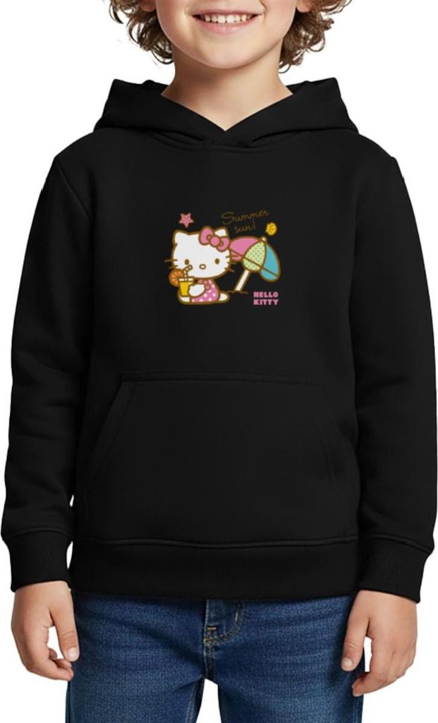 Spreadshirt Hello Kitty Am Strand Summer Sun Kinder Premium Hoodie, 158/164 (12 Jahre), Schwarz