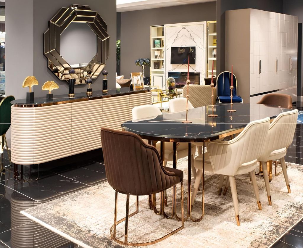 Essgruppe Essecke Esstisch Stühle Beige Set 9tlg Luxus Holz Esszimmer