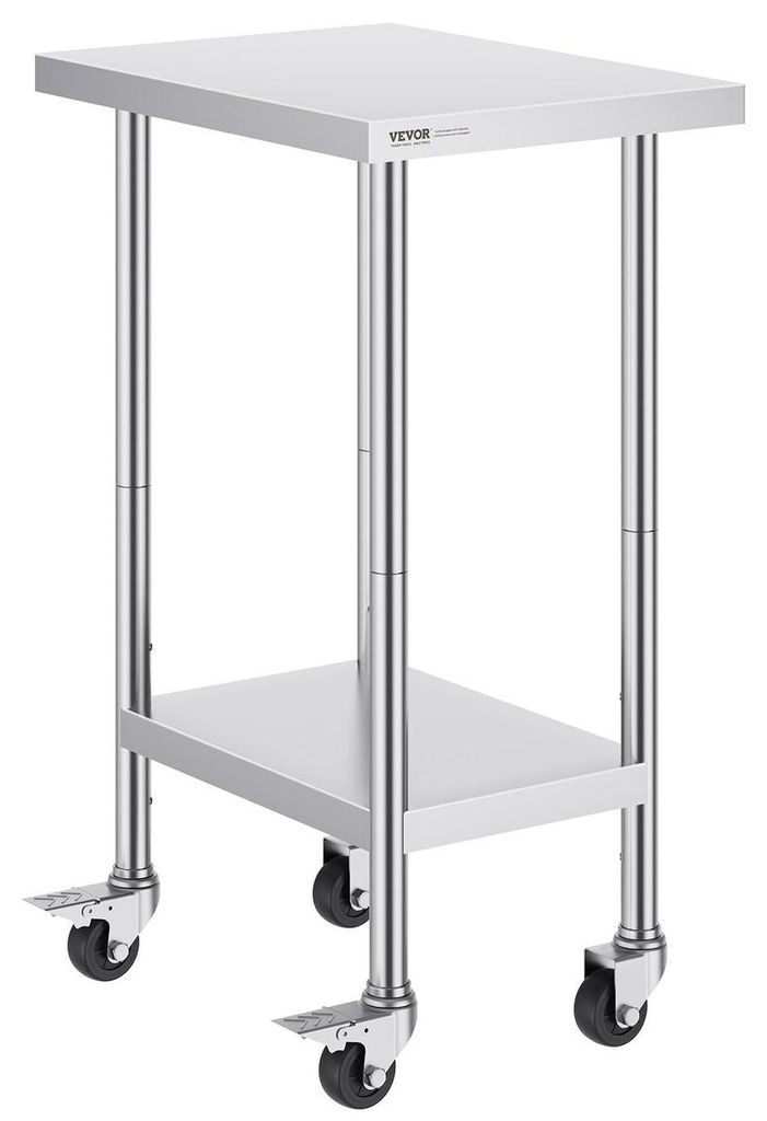 Stainless Steel Work Table Commercial Prep Table 24x18 Inch With 4 Casters