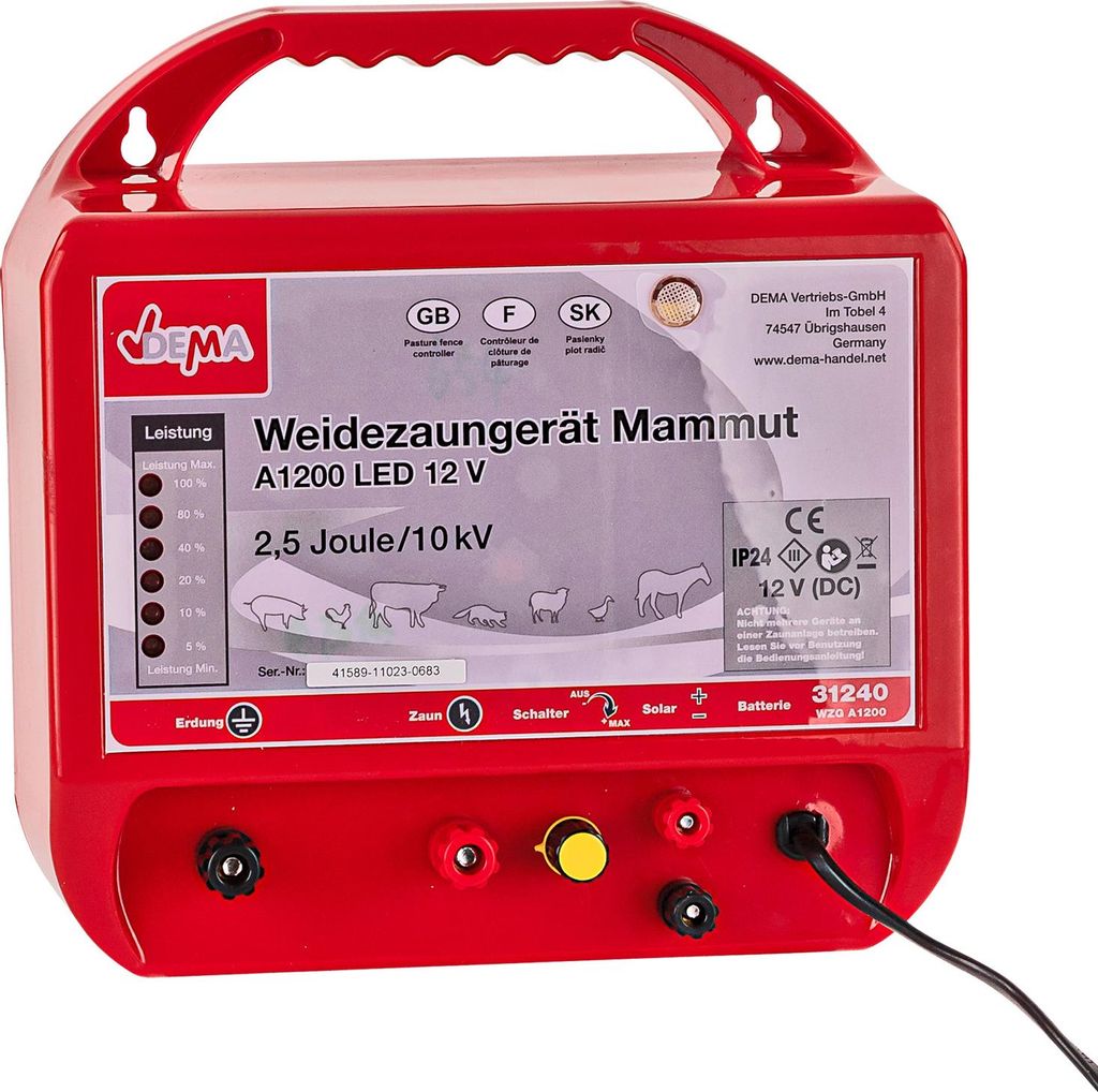 Elektrozaun Elektroweide Weidezaungerät Weidezaun Zaungerät Solar Mammut Prüfer Elektrozaungerät Weidegerät Elektro Weide Zaun 918304 31240 4031765312400