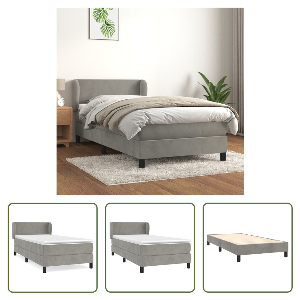 The Living Store Boxspringbett mit Matratze Hellgrau 80x200 cm Samt