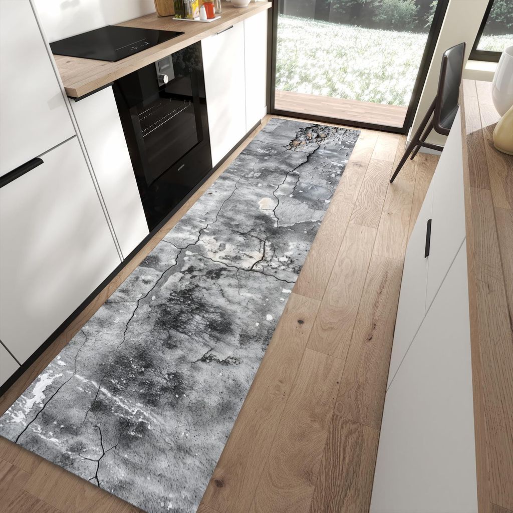 Küchenteppich 80x300cm rutschfest & abwischbar PVC Läufer - Gealterte Wandoberfläche