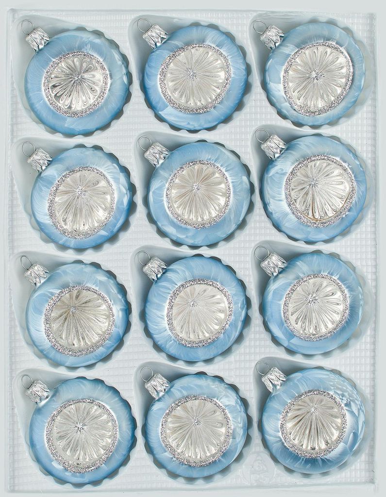 12 tlg. Glas-Weihnachtskugeln Set in "Vintage Ice Blau Produktbild 