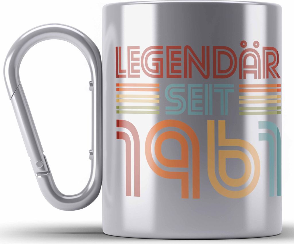 Trendation - 60. Geburtstag Edelstahl Tasse Karabiner Frau Männer Geschenk 60er Geschenkidee 60 Mutter Vater Mann Frauen Lustig Geschenke Deko (Si...
