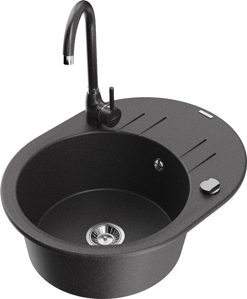 Mexen Kevin 1 Becken-Granitspüle mit Abtropffläche und Mischbatterie Telma, gesprenkelt - 6517-76-670200-76