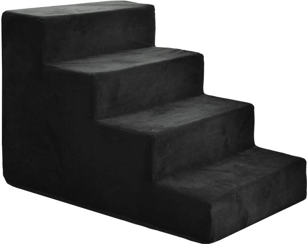 Hundetreppe Katzentreppe Haustiertreppe Aufstiegshilfe Plüschbezug 4 Stufen Schwarz Velvet