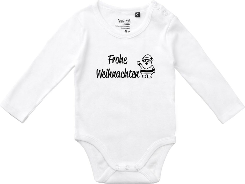 Huuraa Baby Body Frohe Weihnachten Weihnachtsmann 68 White Baumwolle Fairtrade Langarmbody Geschenkidee