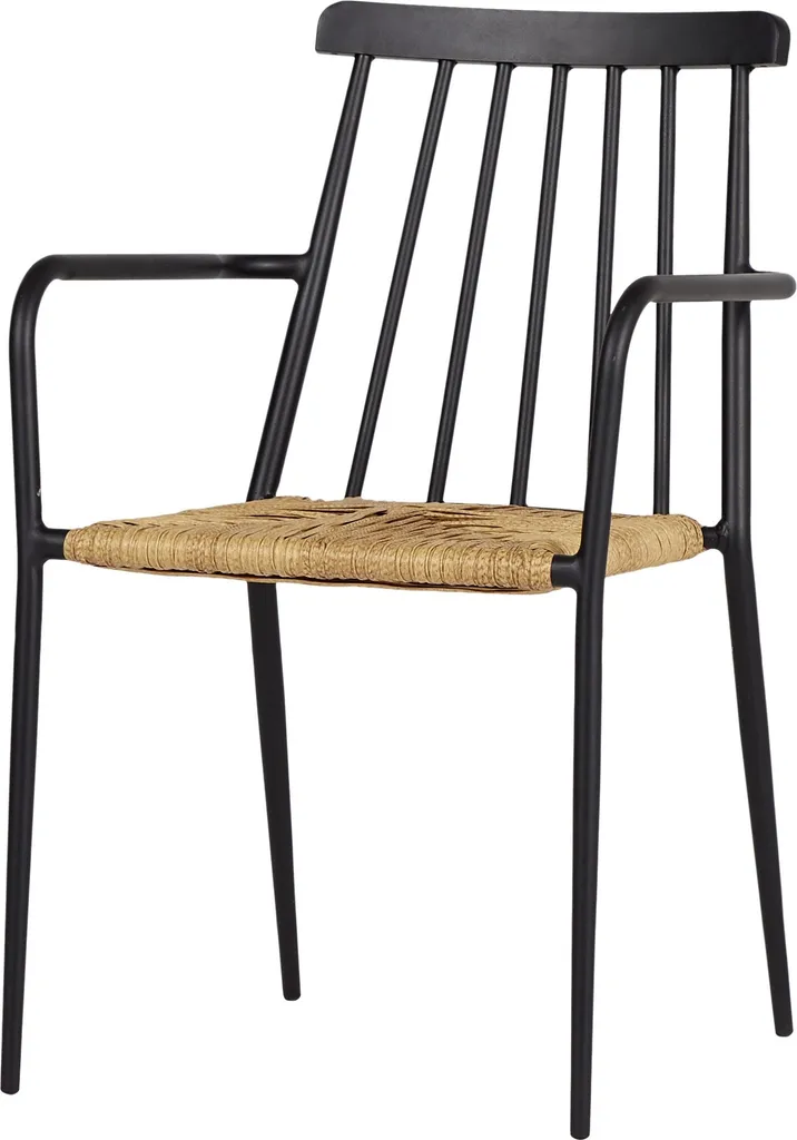 Chaise de jardin Evira noire et naturelle empilable en rotin synthétique