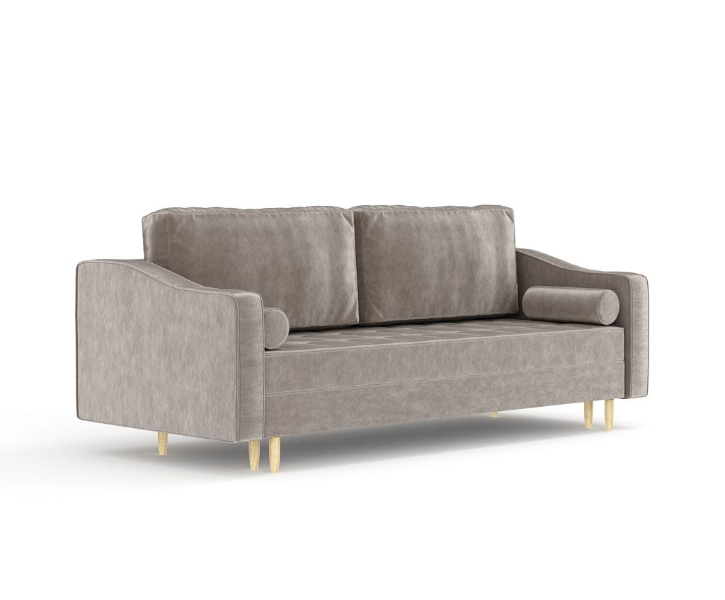 Schlafsofa Livia Interiors Zyia 218x103 cm, Sofa mit Schlaffunktion und Bettkasten, 3-Personen Sofa, Sofabett, Hohe Beine Samtstoff Piano Velvet Taupe