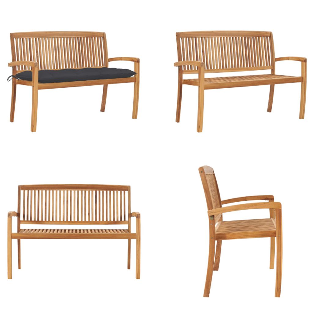 vidaXL Stapelbare Gartenbank mit Auflage 128,5 cm Massivholz Teak - Bank - Bänke - Gartenbank - Gartenbänke