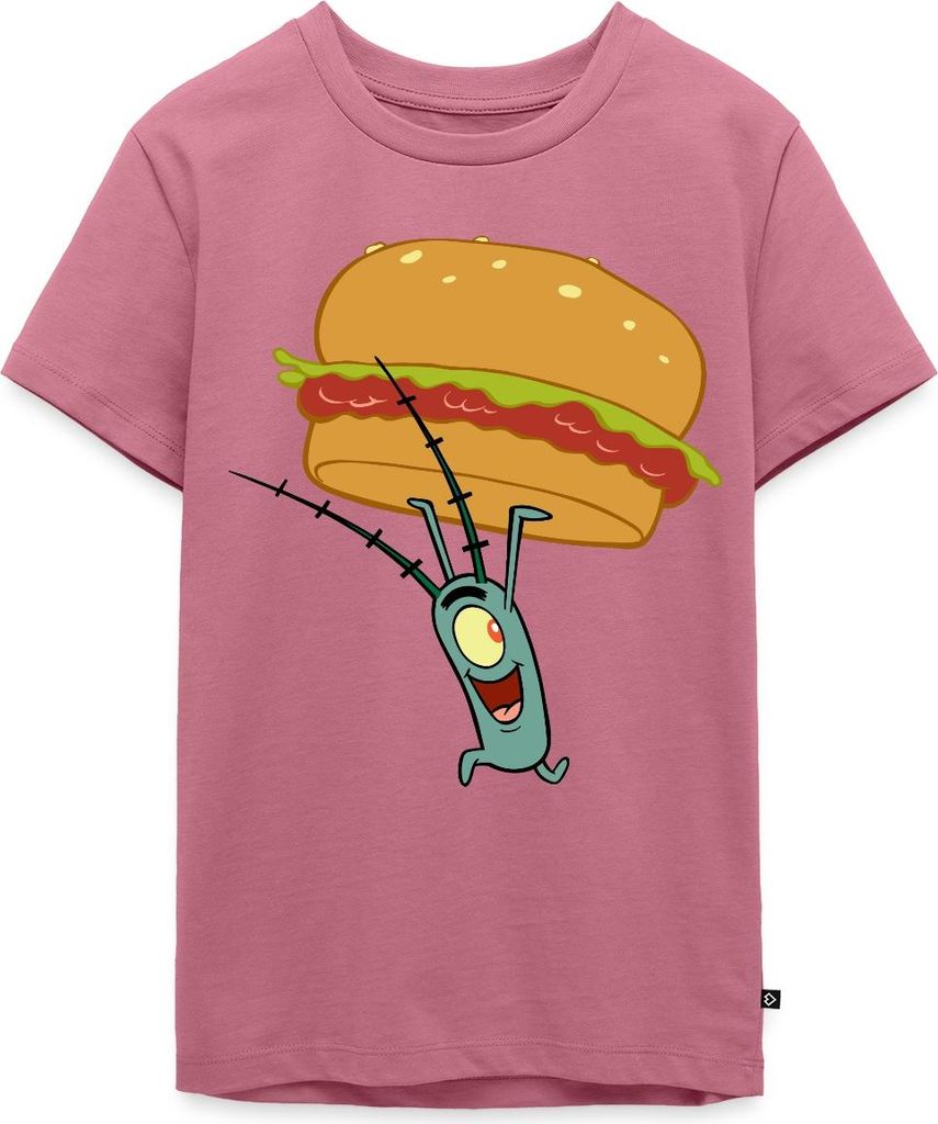 Spreadshirt Spongebob Schwammkopf Plankton Mit Hamburger Teenager Premium T-Shirt, 146/152 (10 Jahre), Mauve