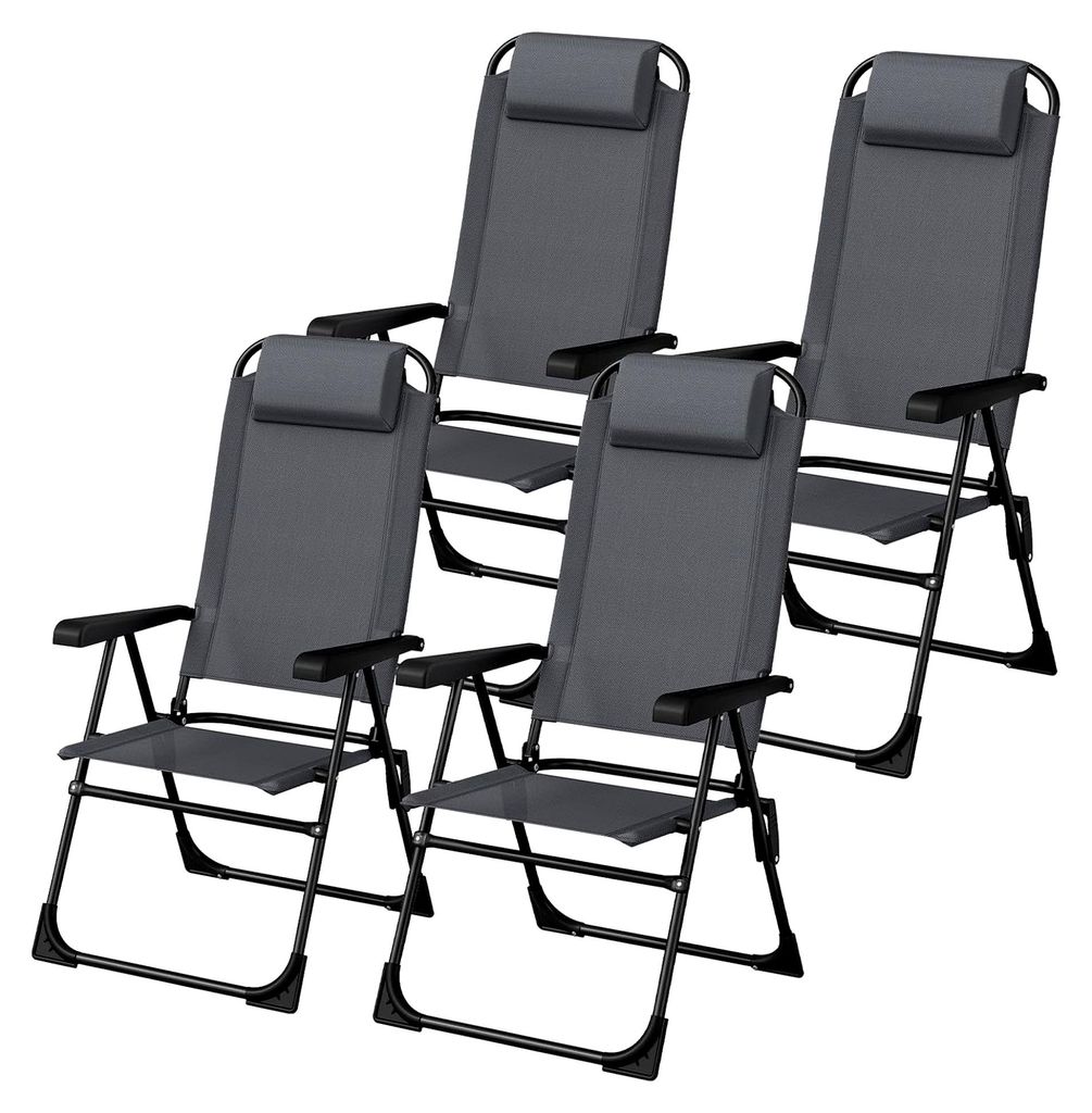 4er Set Klappstühle für Garten, Terrasse und Camping, Grau
