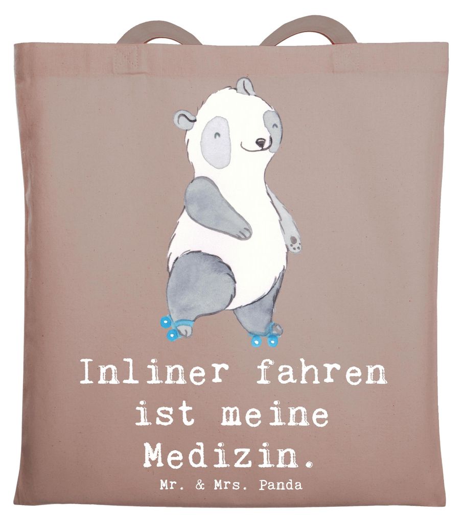 Mr. & Mrs. Panda Uni Tasche Panda Inliner fahren - Braun Pastell - Geschenk, Rollschuh, Jutebeutel, Tote Bag, Inlinern, dokumententasche, Beutel, L...