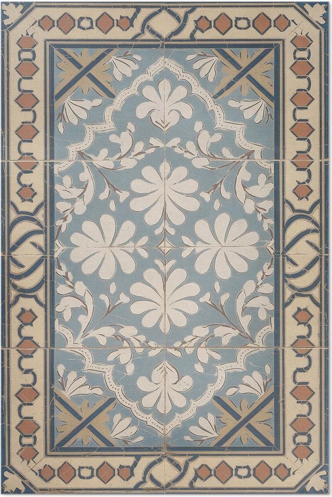 Geometrische florale Muster im Retrostil – Vinyl Fußmatte – 140x210 cm – Rutschfest, Pflegeleicht & Langlebig