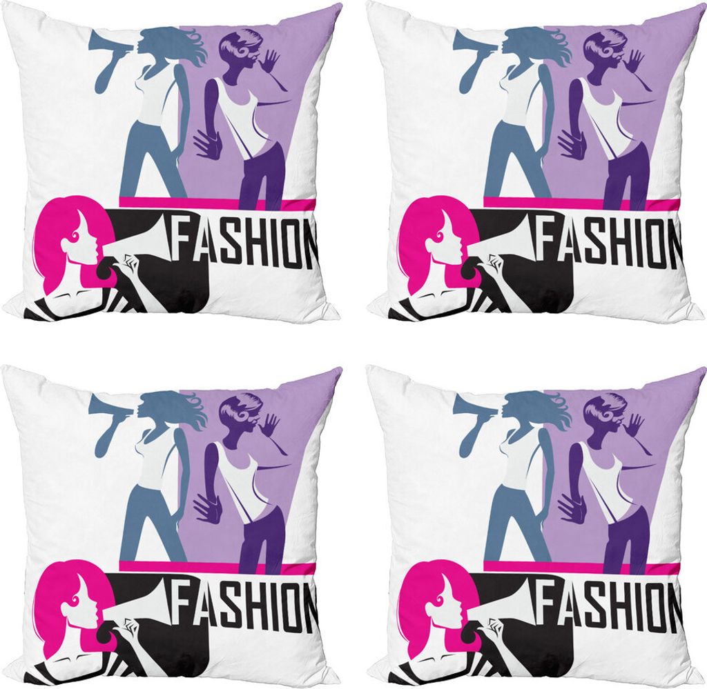 ABAKUHAUS Feminin Kissenbezug Set (4 Stück), Moderne Damenmoden, Moderner Doppelseitiger Digitaldruck, 60 cm x 60 cm, lila Schwarz