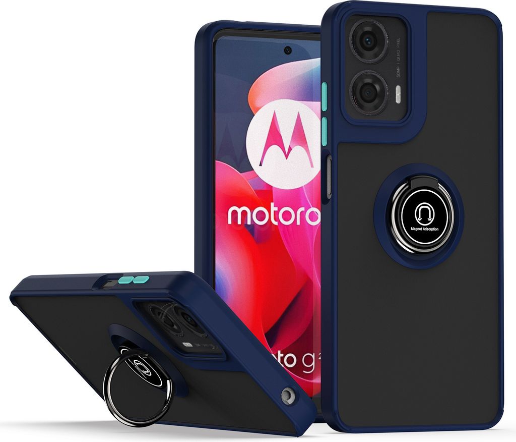 Hülle für Motorola Moto G24 / G04 Ring Halter Ständer Matte Transluzent TPU Bumper Stoßfest Schutzhülle Blau
