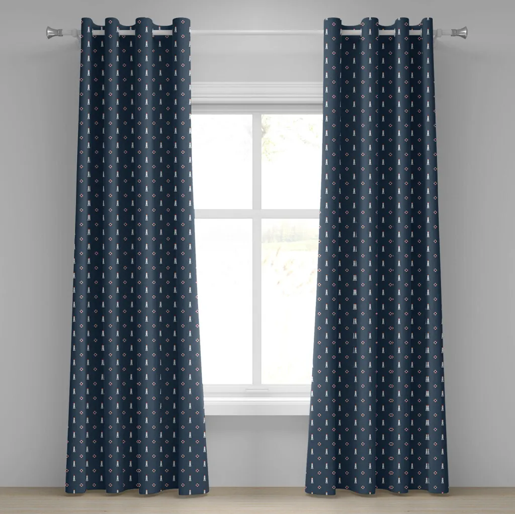 ABAKUHAUS Rideau à œillets Phare Motif Marin 280x245 cm Bleu Pétrole