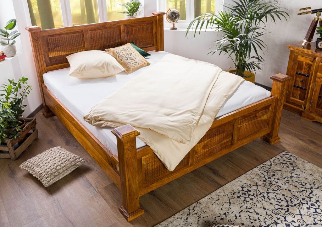 MASSIVMOEBEL24 Bett Akazie 180x200x114 honig lackiert OXFORD #0132