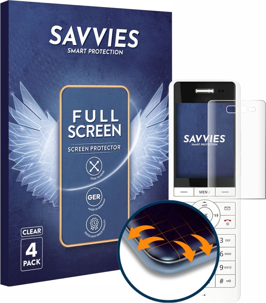 4x Savvies Fullscreen Schutzfolie für AVM Fritz!Fon X6 White Displayschutz Folie Fullcover Klar Transparent