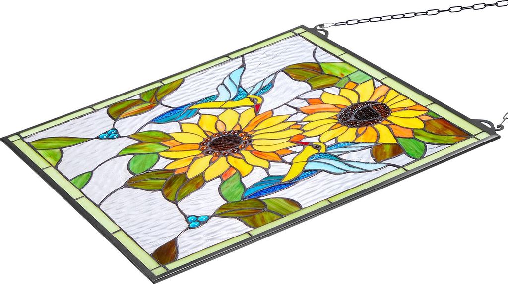 SucceBuy Rechteckiges Buntglasfensterpaneel (502 x 520 mm) mit Kette, Tiffany-Stil Fensterdekor zum Aufhängen, traditionelles Vintage-Design für ...