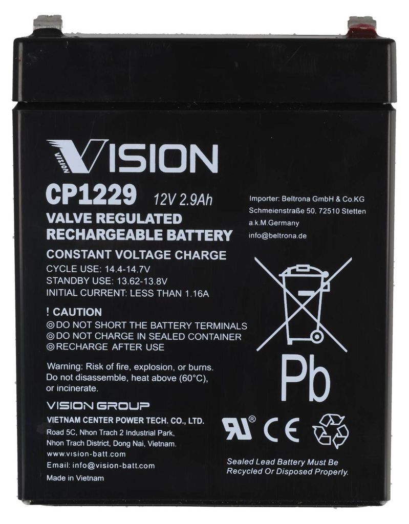 Akumulator ołowiowy Vision CP1229  12,0 V 2,9 Ah Zdjęcie produktu 