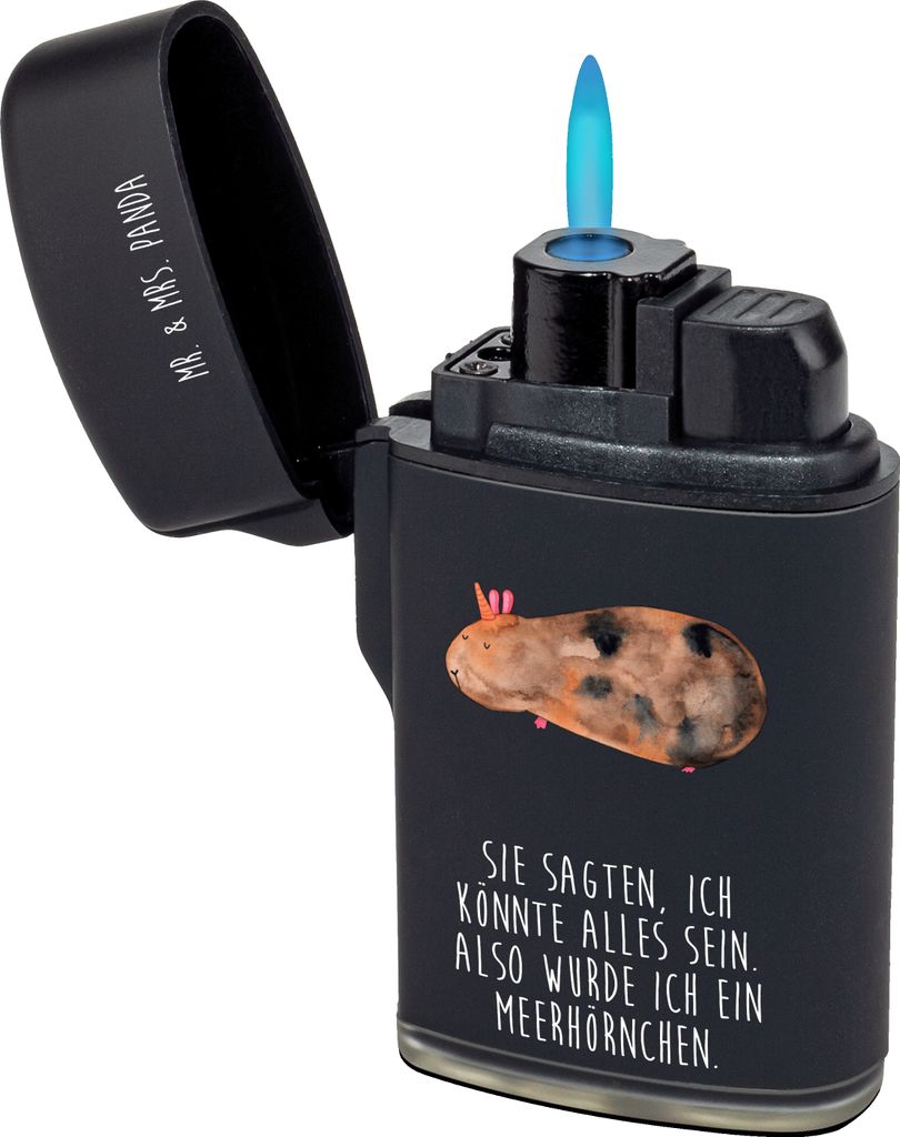 Mr. & Mrs. Panda Feuerzeug Einhorn Meerschweinchen - Schwarz - Geschenk, zigarettenanzünder, Unicorn, Gasfeuerzeug, Meerhörnchen, sturmfeuerzeug,...