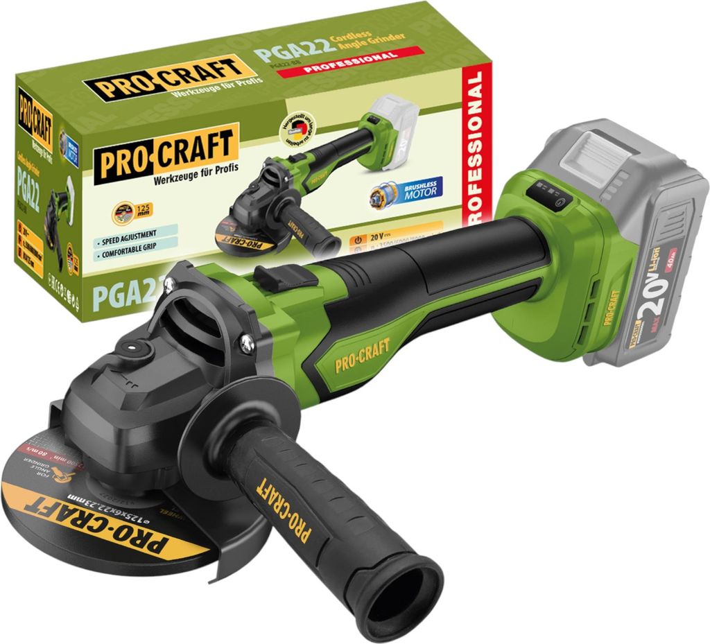 Procraft PGA22-BB Akku Winkelschleifer 20 V 125 mm Produktbild 