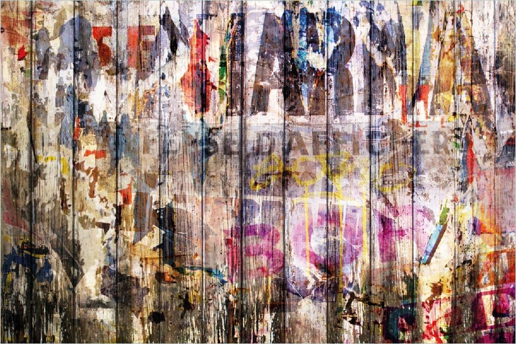 Wallario selbstklebendes Poster - Bemalte Holzplanken mit alter Schrift, Größe: 100 x 150 cm