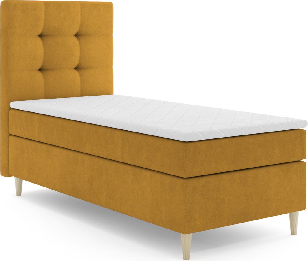 MR GROUP Boxspringbett MONO 90x200 links Kinderbett Jugendbett Einzelbetten Bett mit Stauraum Polsterbett Matratze Topper H3 Schlafzimmer gelb