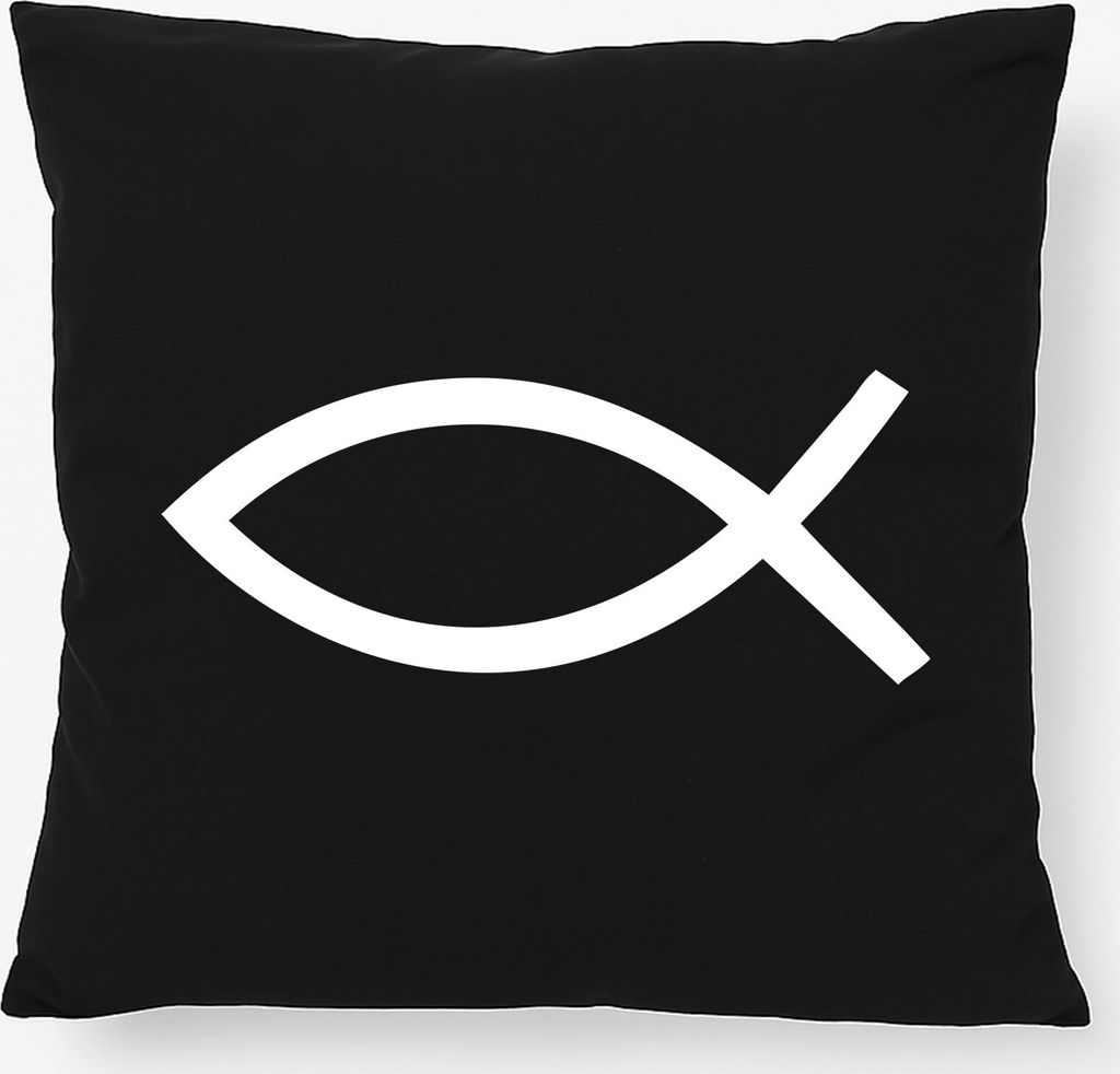 Huuraa Kissen Fische Symbol 40x40cm mit Füllung Black Baumwolle Dekokissen Geschenkidee