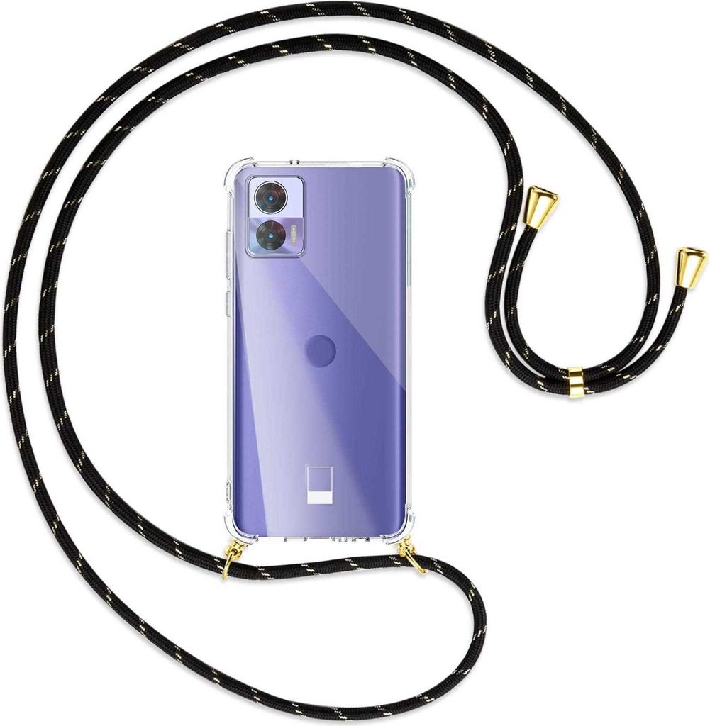 Handykette Backcover-Schutzhülle mit Band (Metall goldfarben) für Motorola Edge 30 Neo (Edge 30 Lite) - schwarz/gold