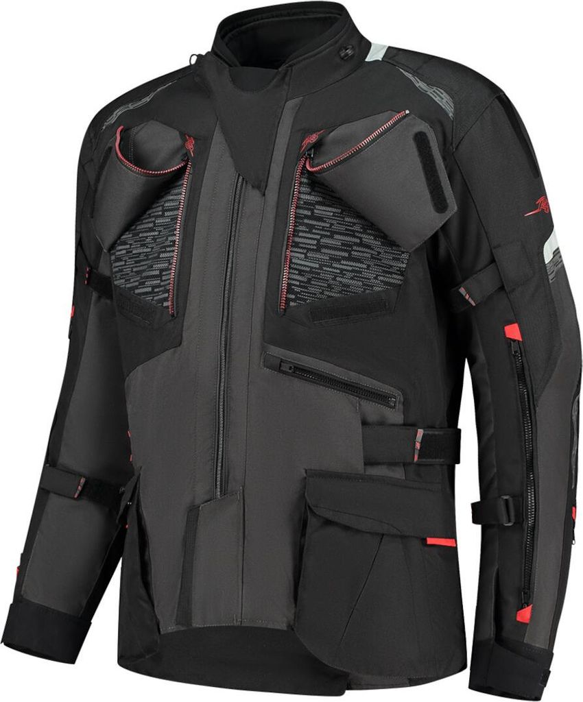Rusty Stitches Cliff Wasserdichte Motorrad Textiljacke, schwarz/grau/rot, 4XL