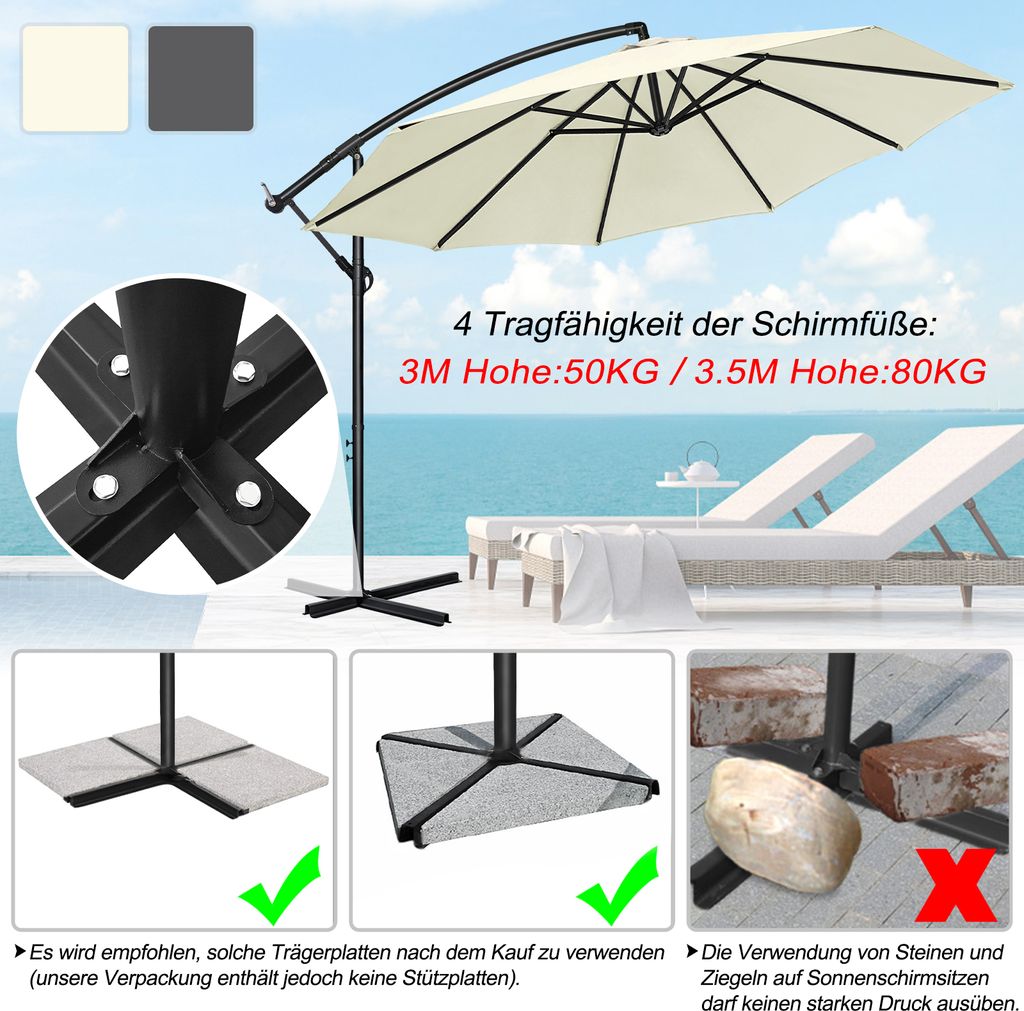 LZQ ALU Sonnenschirm Gartenschirm Ø350cm Terrassenschirm Produktbild 9