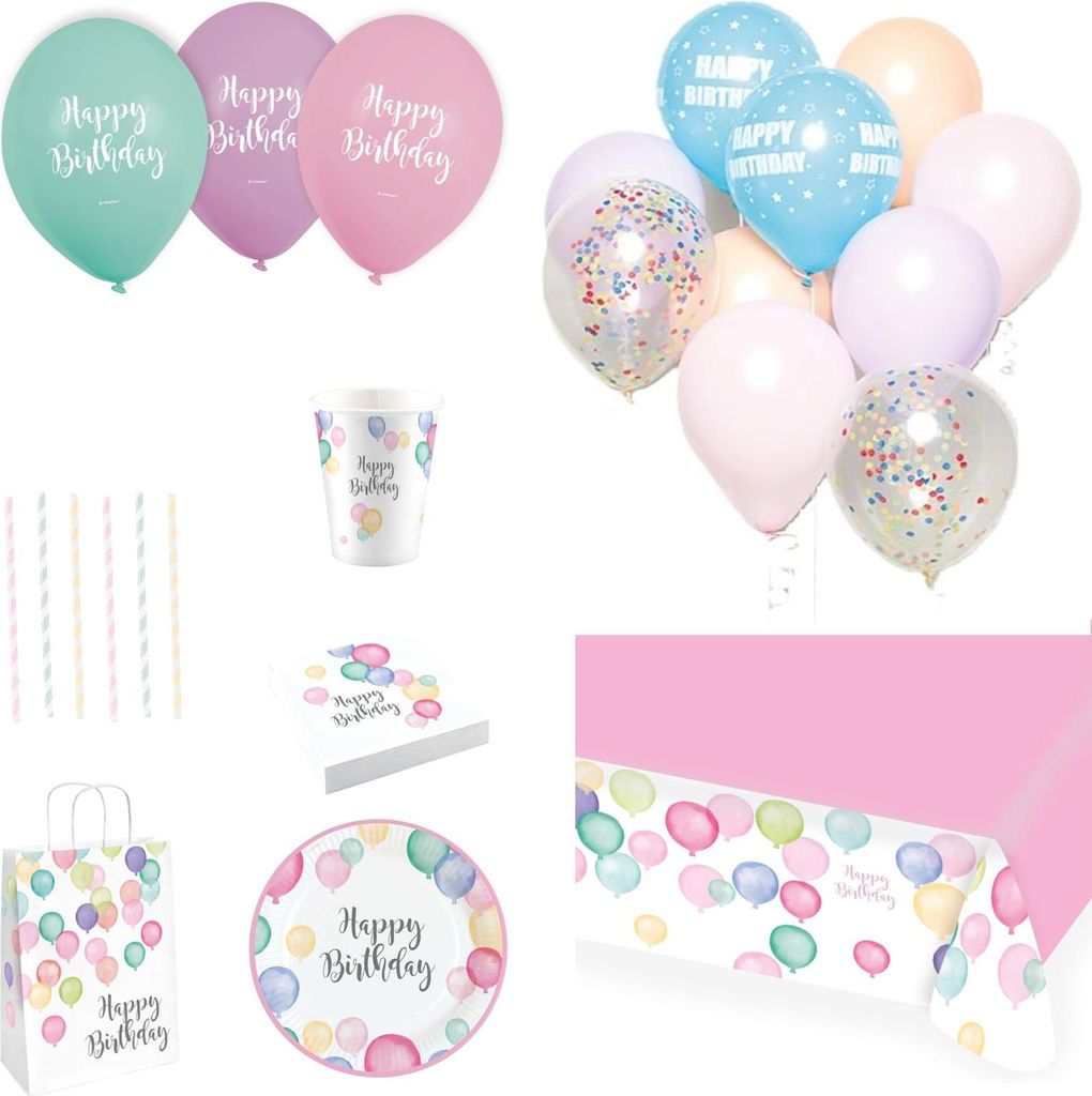 Partydeko Set groß Happy Birthday Pastel für 8 Kinder